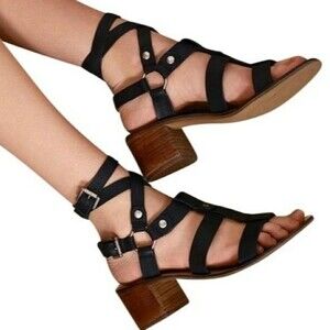 TopShop Valley Gladiator Black Leather Sandals Size 40